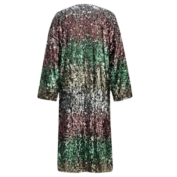Sequin Cardigan Jacket Open Front Kimono Pastel Glittery Maxi 3XL Runs Small - Picture 3 of 5